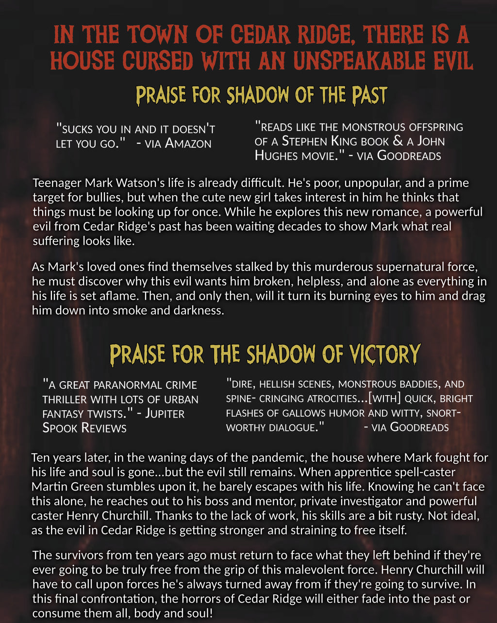 The Cedar Ridge Duology: "Shadow of the Past" and "The Shadow of Victory"