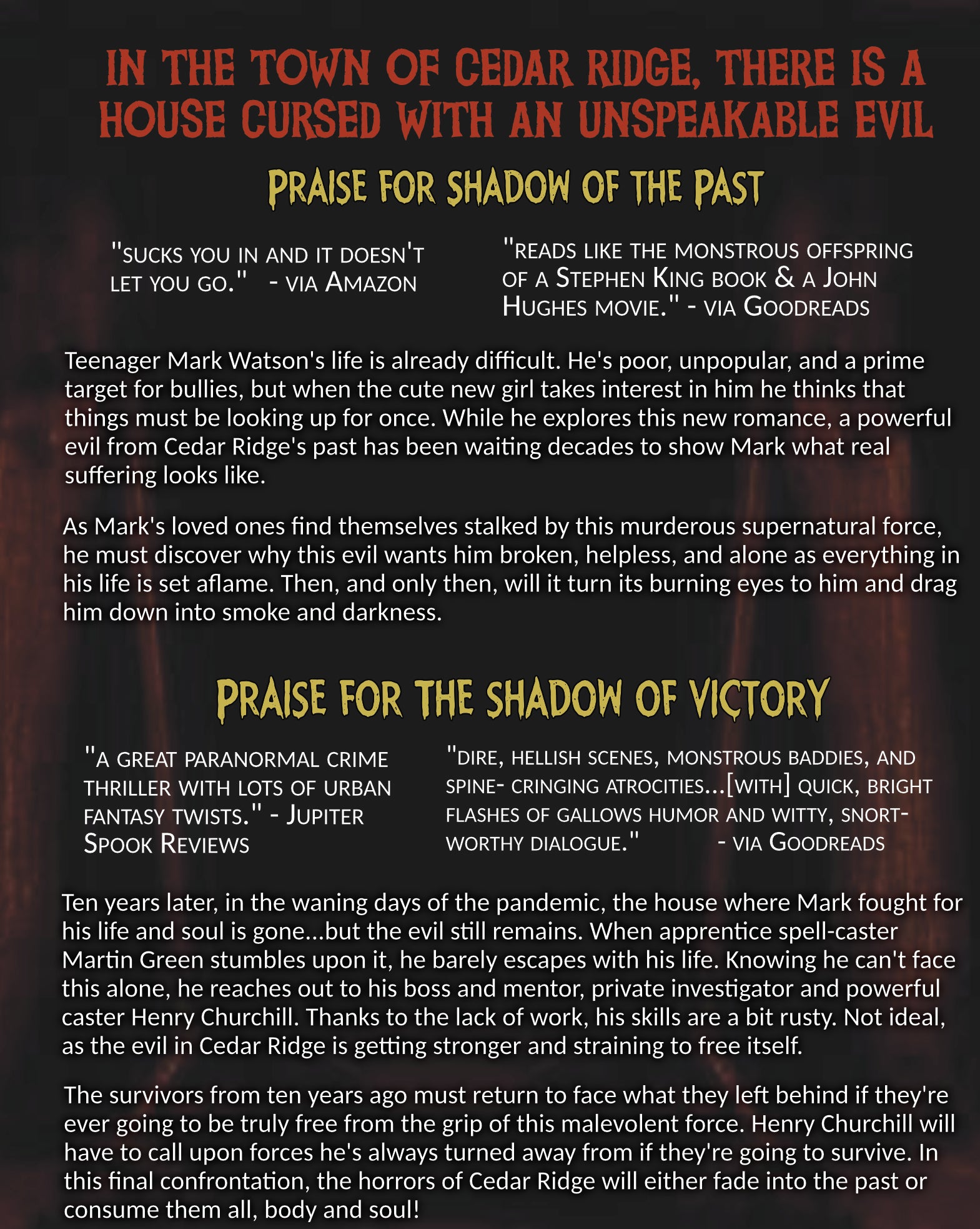 The Cedar Ridge Duology: "Shadow of the Past" and "The Shadow of Victory"